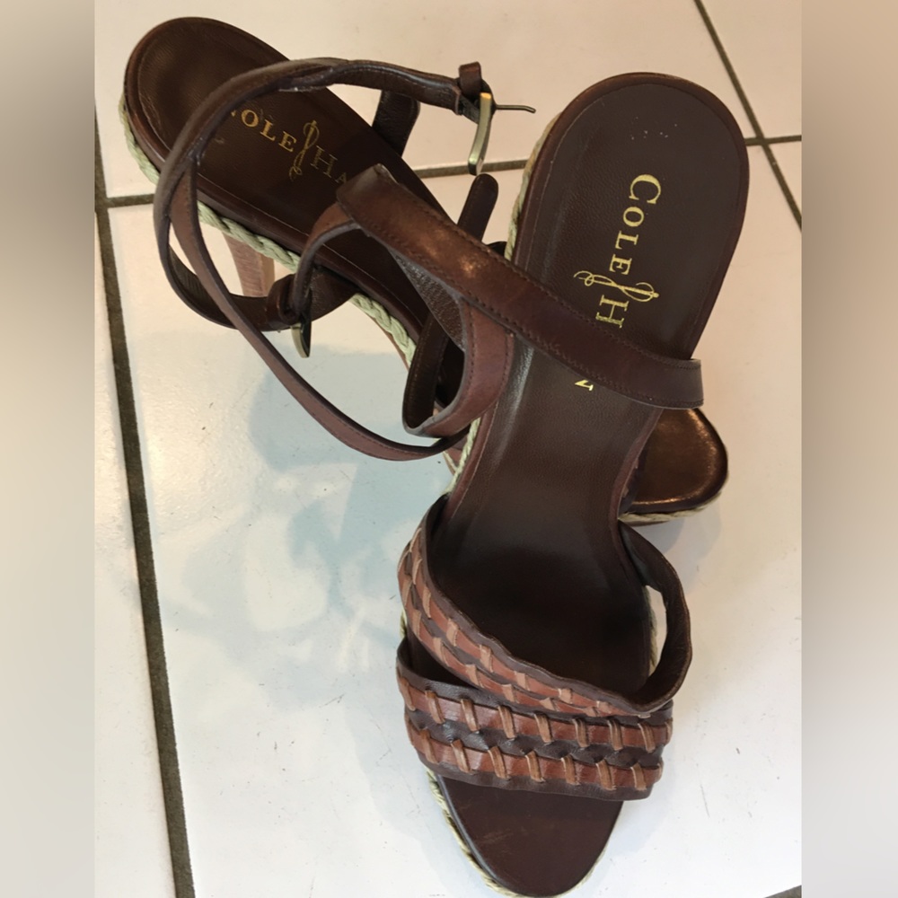 Cole Haan Ankle Strap Woven Stiletto Heels - Picture 2 of 6